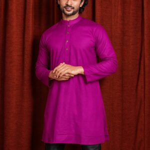 Men's Purple Cotton Casual Wear Kurta