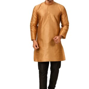 Men's Golden Brown Dupion Silk Casual Kurta